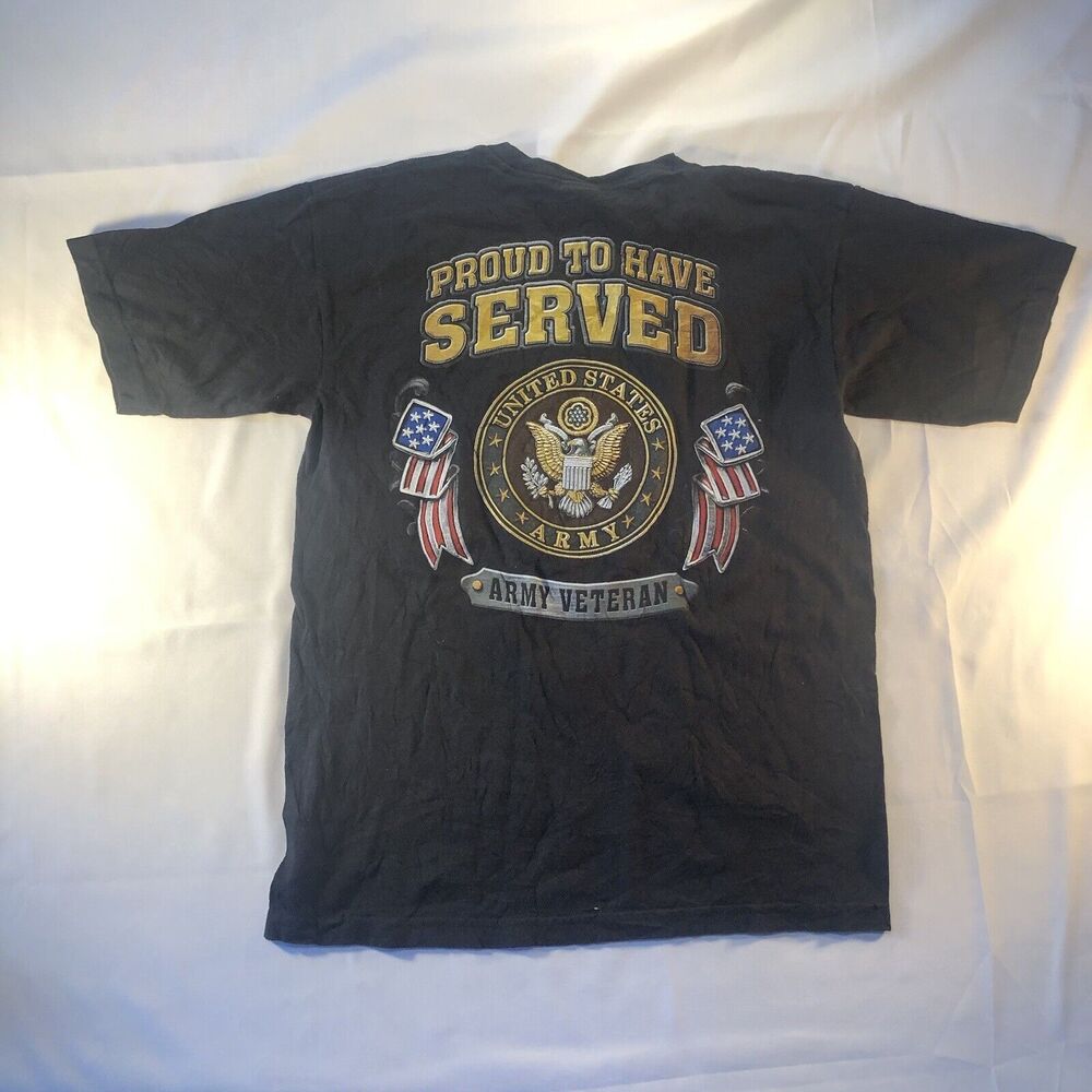 Proud to Have Served US Army Black T-Shirt Men's Size M Crewneck Navy Veteran - Picture 2 of 11
